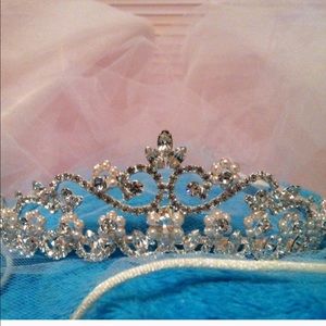 Wedding Mid Height Tiara crown Pearls and Crystals